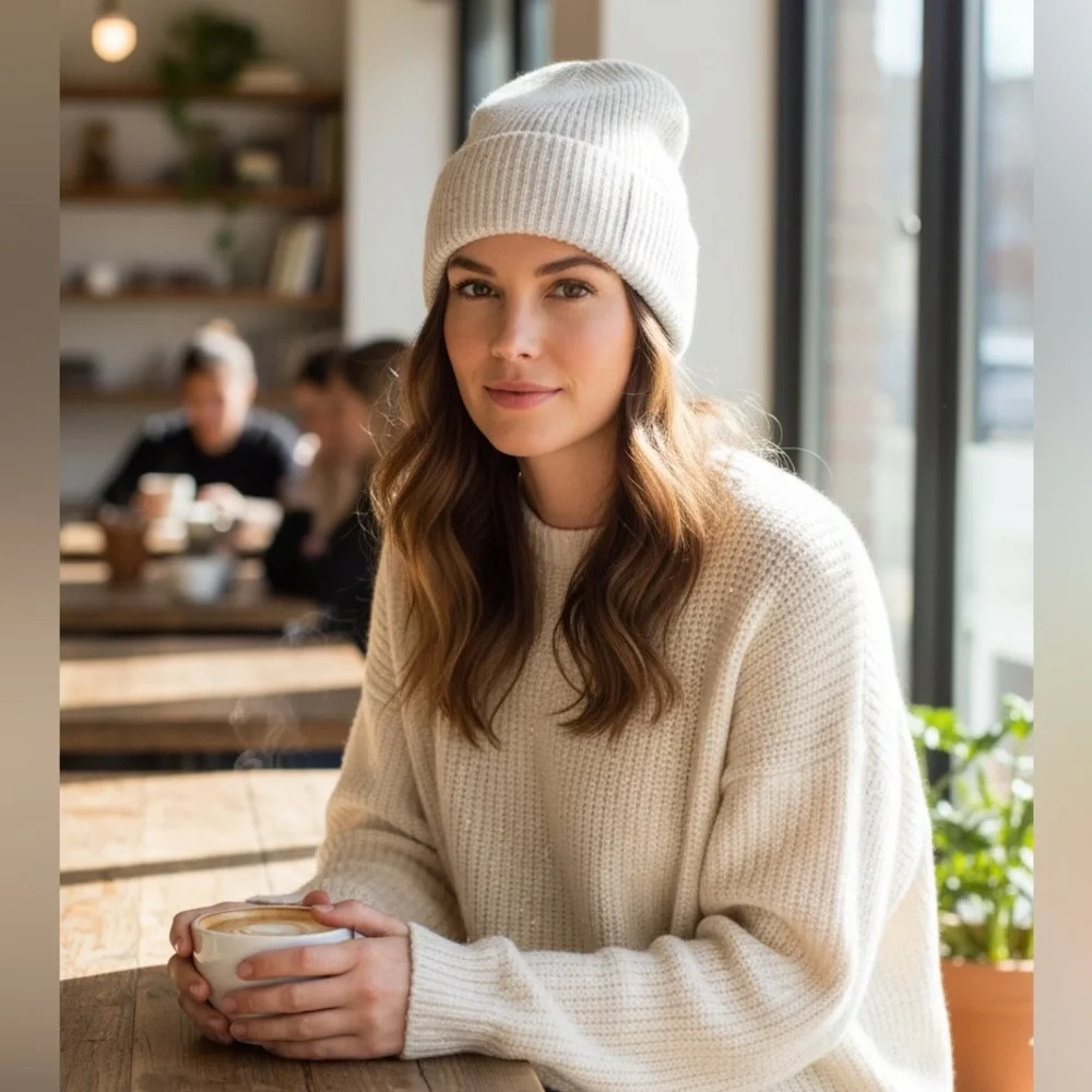 Hat Attack Metallic Sequin Sparkle‎ Beanie In Winter White Revolve Cozy Metallic